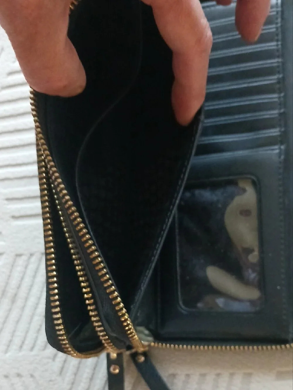 kate spade Black Leather Zip-Around Wristlet Wallet with Gold Logo